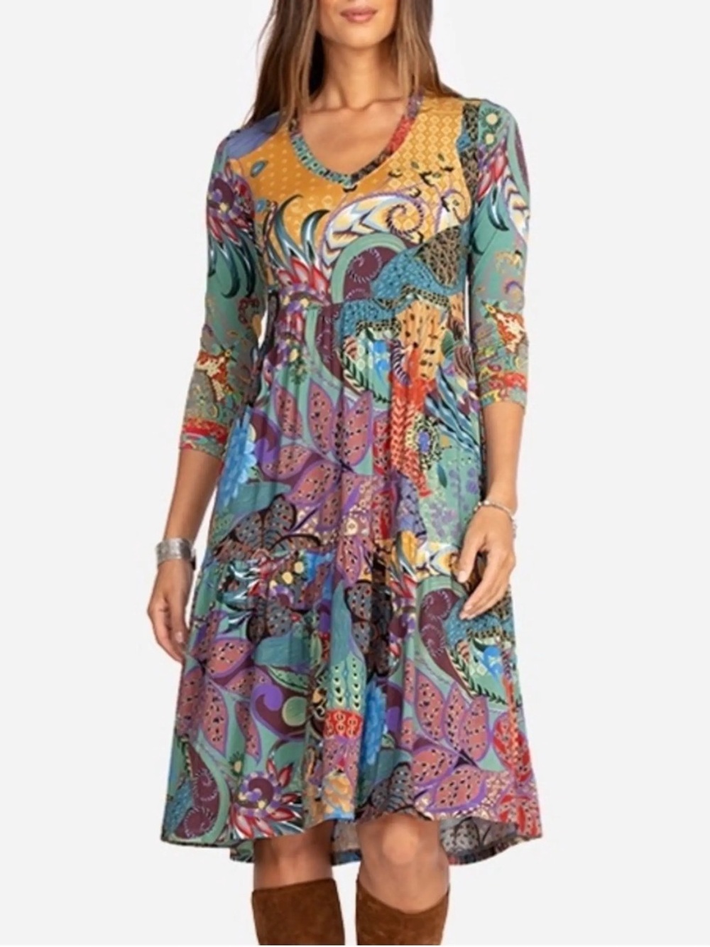 Johnny Was Madison 3/4 sleeve tiered bohemian dress size xs